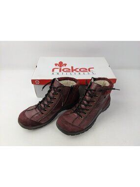 Rieker Eike 43 Womens Size 6 Ankle Boots Booties Lambswool Wine L7143-35 w/ Box